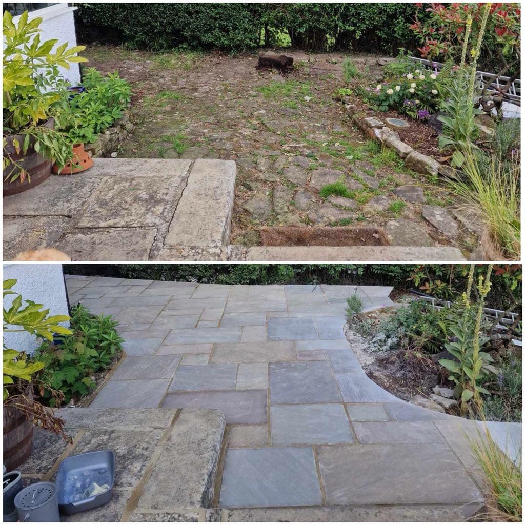 New back garden patio renovation before and after shots