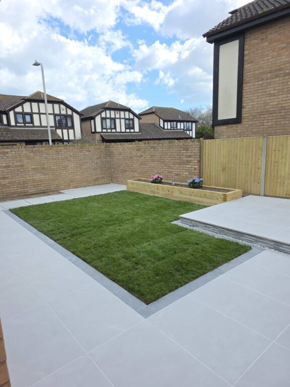 New lawn and patio garden landscaping New Romney, Kent