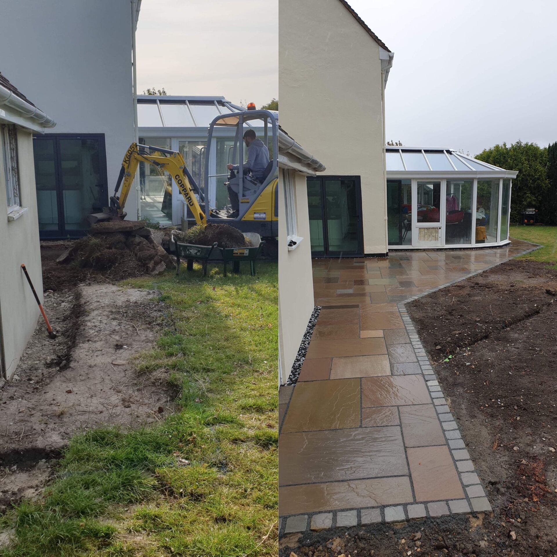 Before and after patio installation landscaping